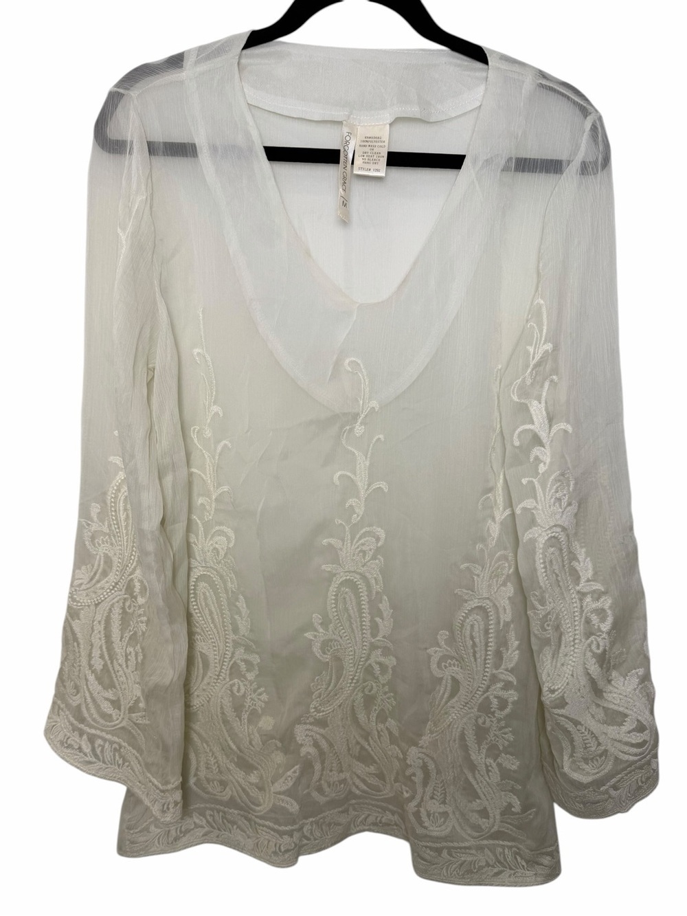 Forgotten Grace Ivory Sheer Embroidered Boho Tunic Top Medium - Picture 3 of 7